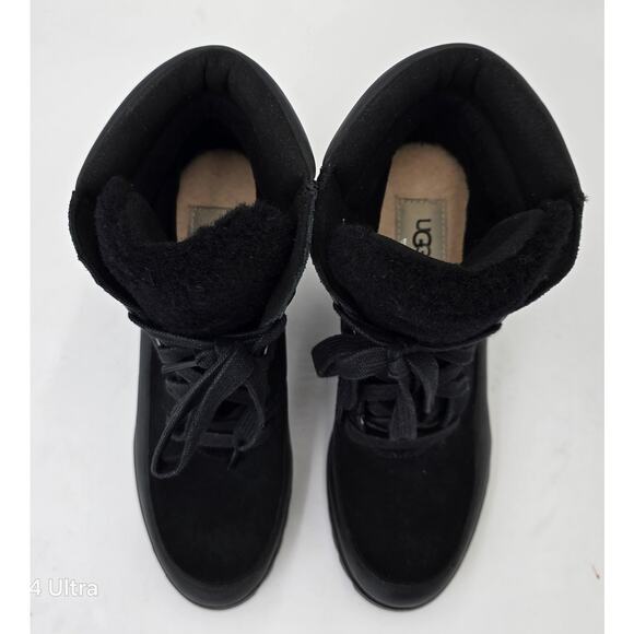 UGG Australia Valory Wedge Boots Black Suede Leather Waterproof Bootie Women's 7 - Picture 7 of 10